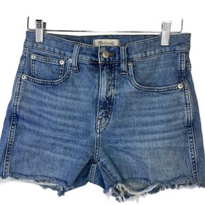 Madewell High Rise Cali Demi Boot Denim Shorts Size 28 Ripped Mom Shorts Hipster